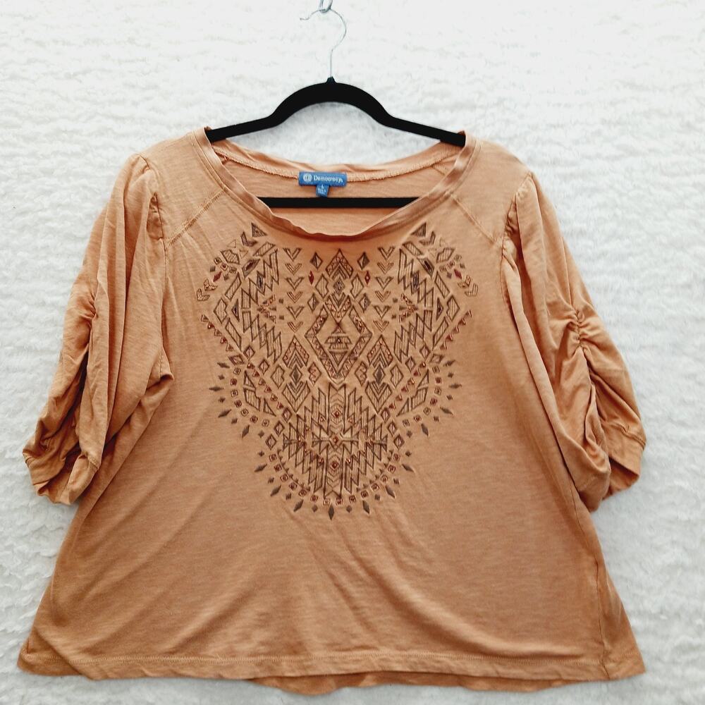 T-Shirt Blouse Top Beads Copper Embroidery Boho Artsy Whimsycore Casual Y2K Sz L